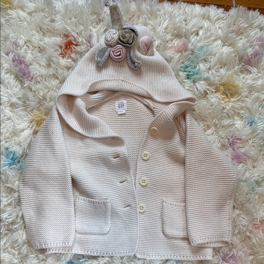 BABY GAP Cream Knit Cardigan with Unicorn Hood